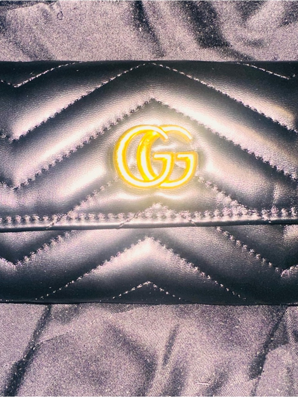 Black Quilted Matelassé Leather wallet with Gold Double G